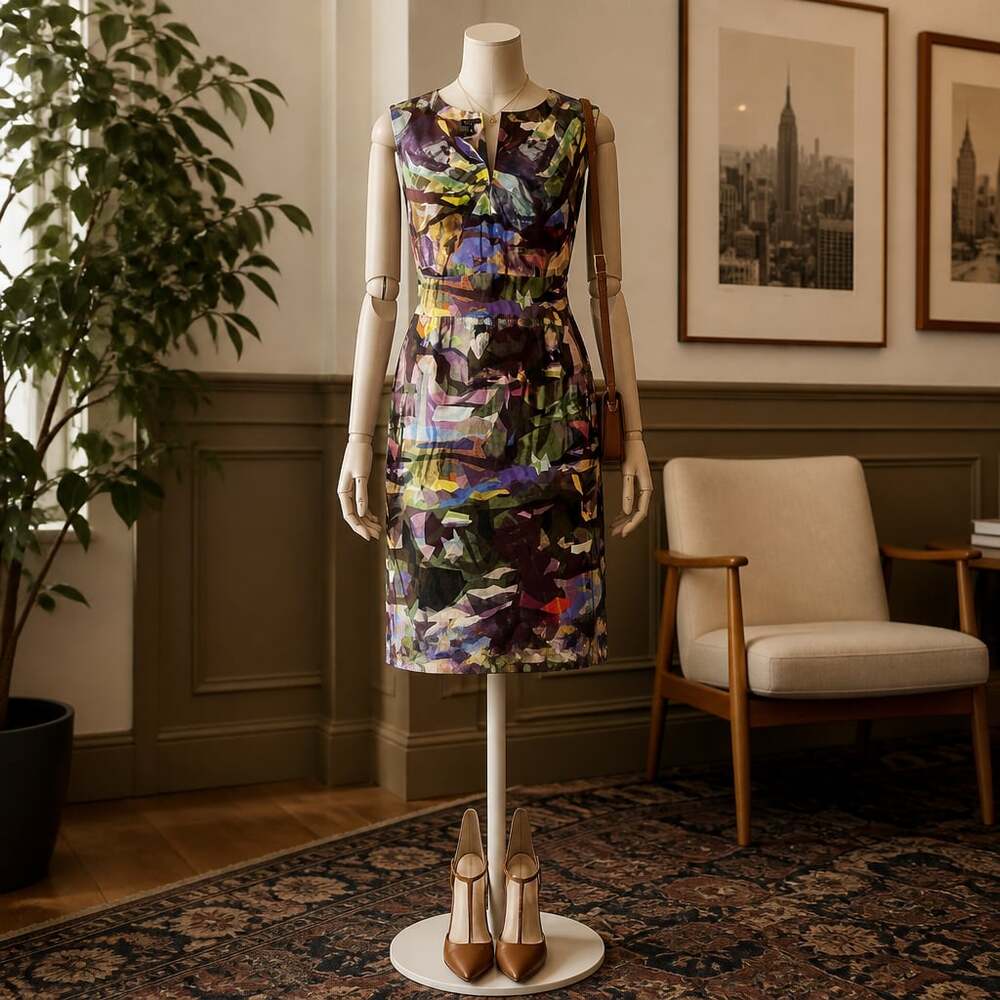 Escada Abstract Watercolor Print Sleeveless Sheath Dress